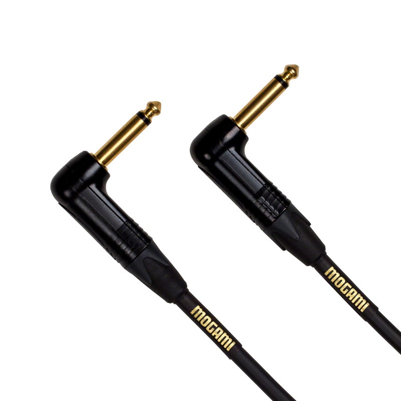 كابل آلة موسيقية موغامي جولد INSTRUMENT-06RR للجيتار، موصلات ذكر 1/4" TS، جهات اتصال ذهبية، موصلات بزاوية صحيحة، 6 أقدام